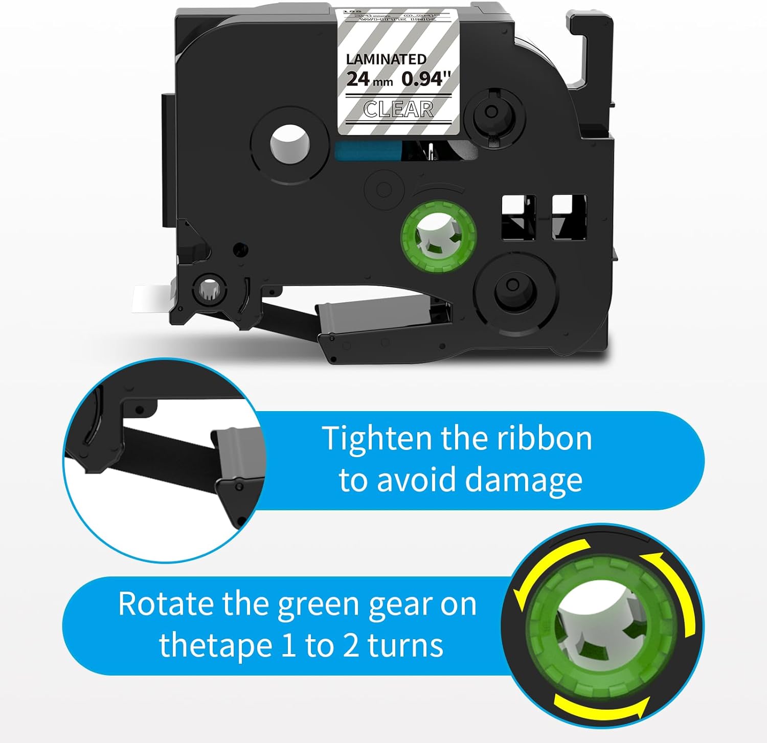 Compatible Label Tape Replacement for Brother Ptouch TZe Label Maker Tape TZe-155 TZ-155 24mm 0.94 Inch White on Clear Label Tape, Compatible with Brother D600 P700 P750W, 2-Pack - Image 5