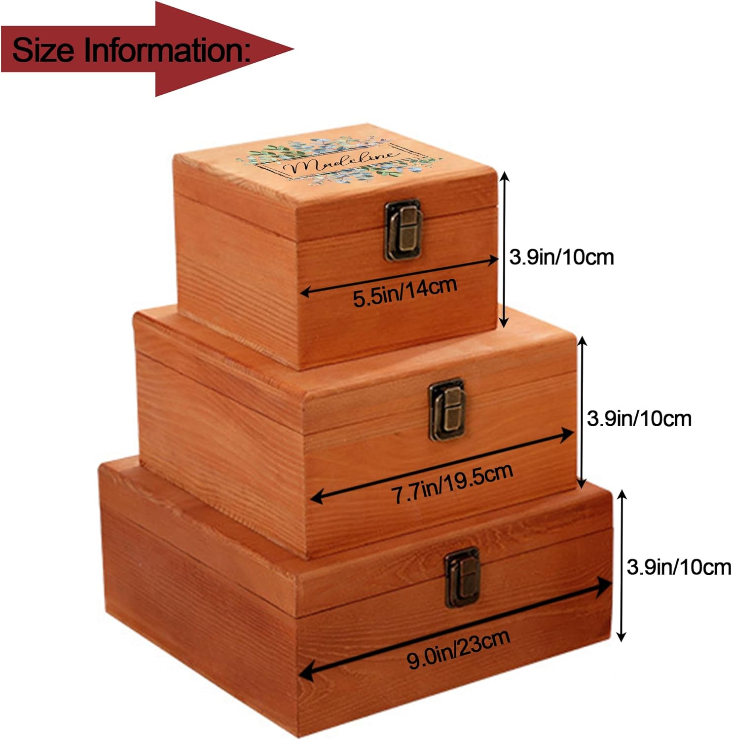 Personalized Birth Flower Wooden Storage Box with Hinged Lid Front Clasp, Custom Floral Name Wooden Gift Box for Jewelry Trinket Keepsake Memories Treasures, Women Ladies Girls Customized Gifts