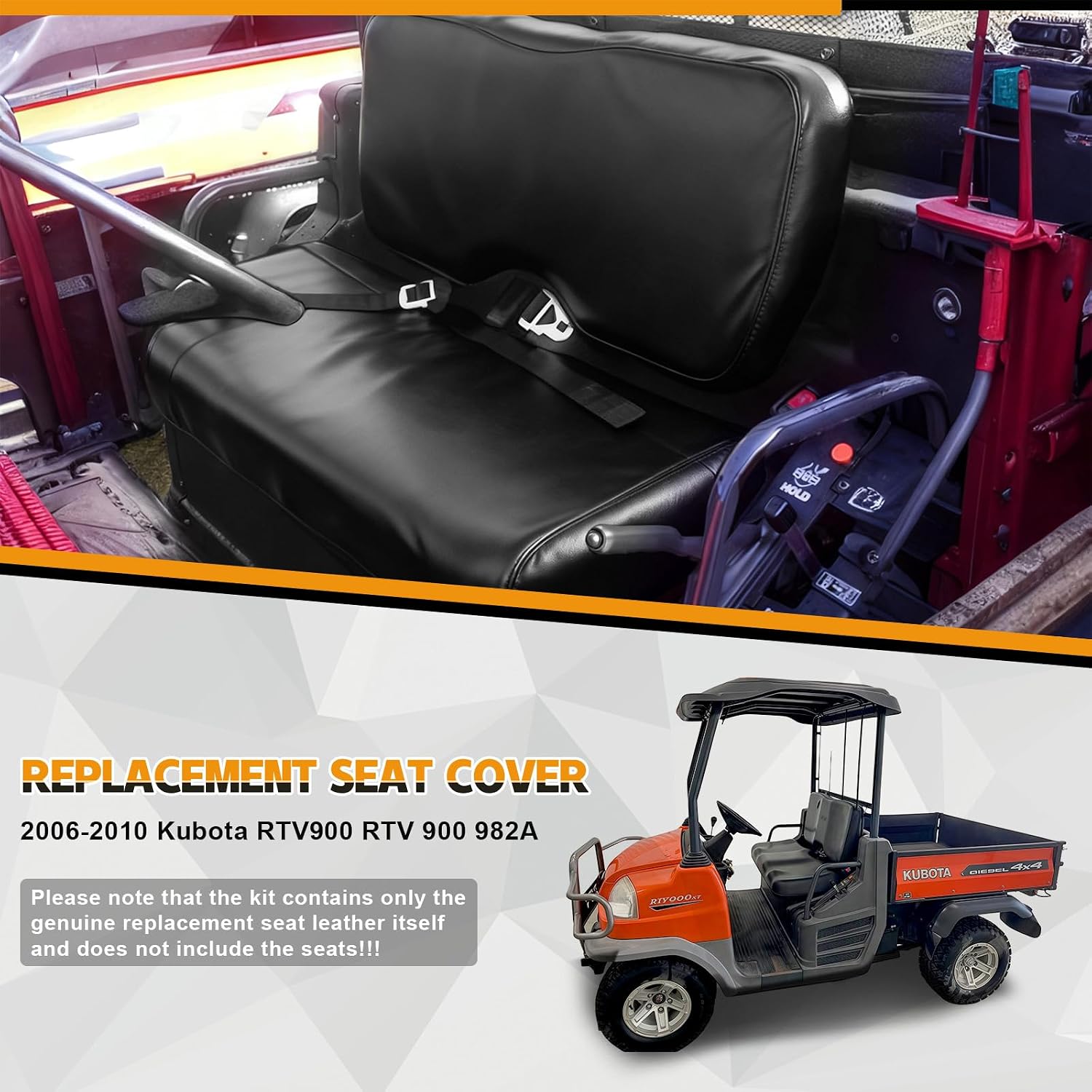 Leather Seat Cover Replacement for 2006-2010 Kubota RTV900 RTV 900 982A, Thickness Waterproof Lower Bottom UTV Seat Cover