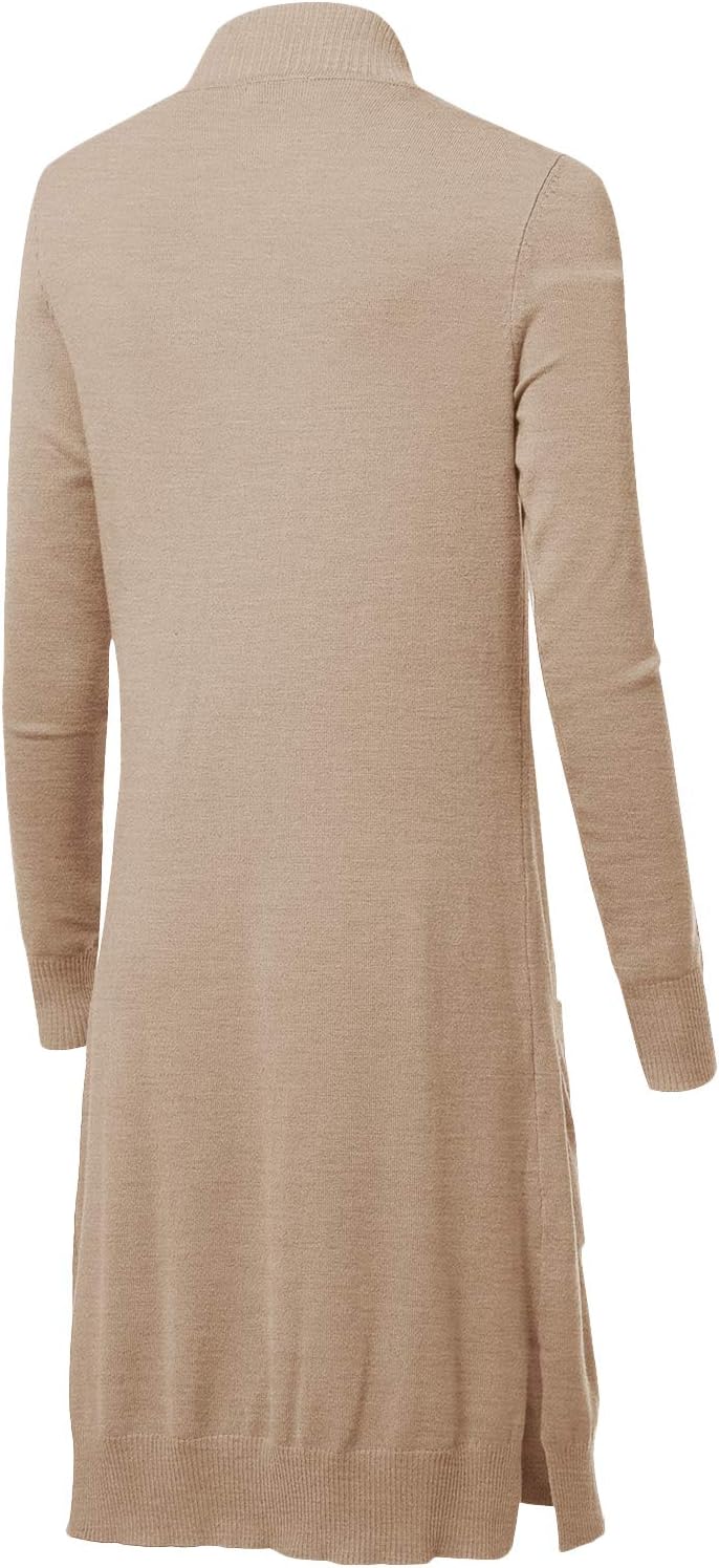 Women's Long Sleeve Open Front Loose Maxi Knitted Long Cardigan Sweater with Pockets Small Khaki