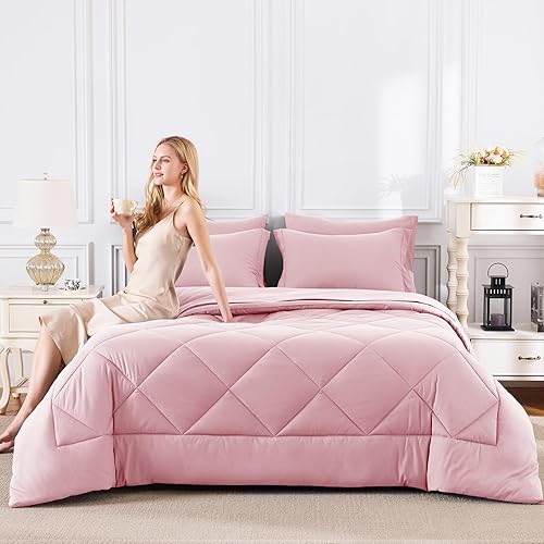 Miniatura 148 de CozyLux Juego de edredón de tamaño Queen, rojo burdeos, toda la ropa de cama en una sola bolsa, 7 piezas: edredón, fundas de almohada y de almohada