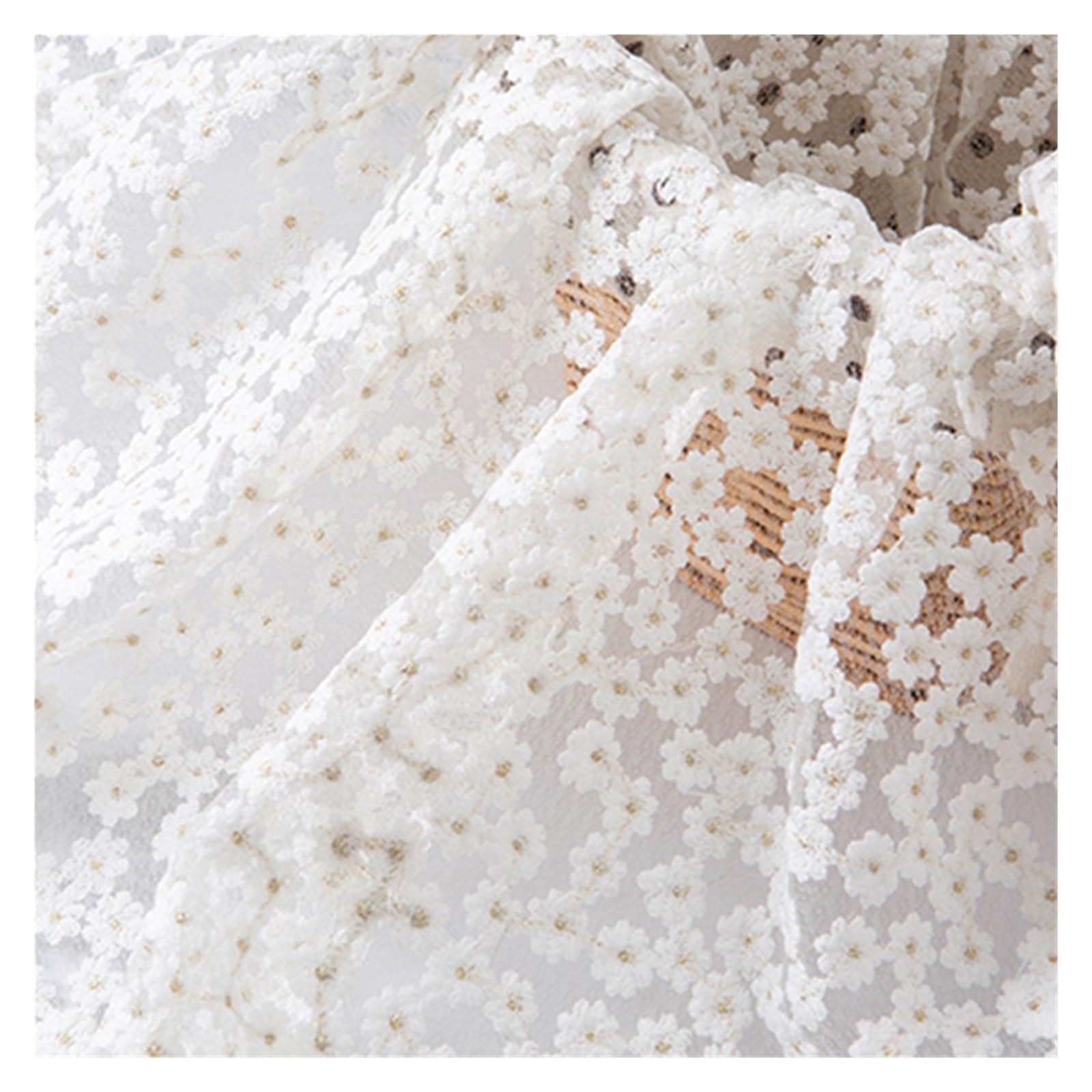 Soft Small Daisy Embroidery Mesh Lace Fabric Skirt Cheongsam Clothing Fabric Handmade DIY Cloth By The Yard(White)