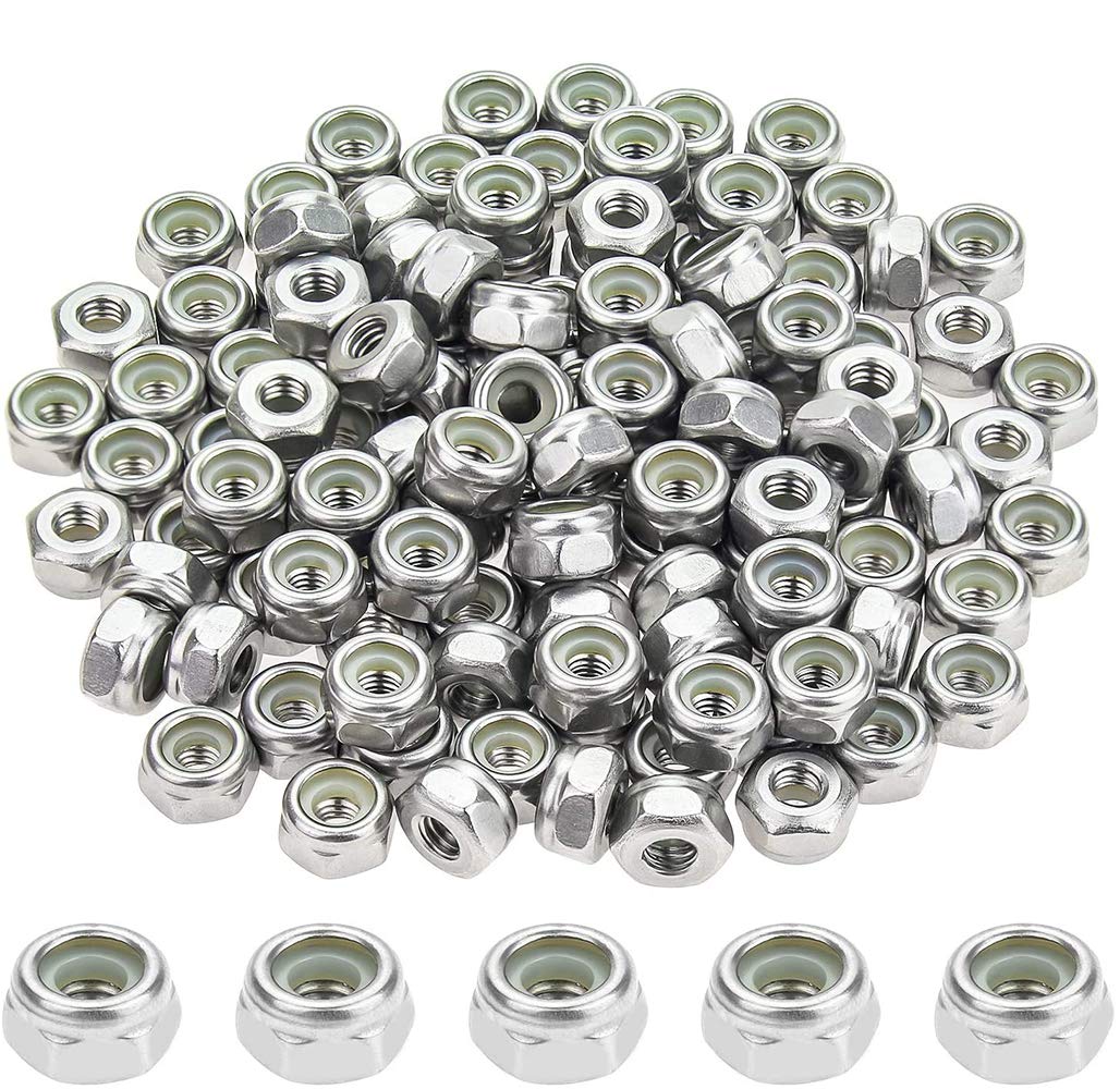 Powlankou 120 Pcs 10-32 Nylon Insert Lock Nuts - 304 Stainless Steel Hex Nuts, Fine Thread