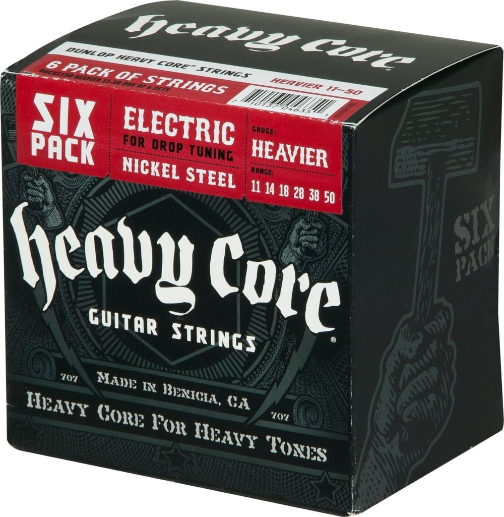 Dunlop Nickel Plated Steel Heavy Core Electric Guitar Strings Heavier 6 Pack