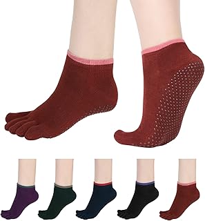 5 Pairs Yoga Toe Socks for Women Five Finger Socks with Grip Five Toe Non Slip Barre Socks Cotton Anti-Skid Athletic Pilates Socks in 5 Colors for Yoga Ballet Pilates Dance Studio Home Hospital