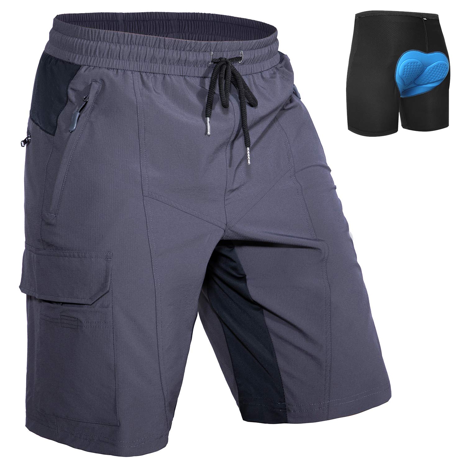 Hiauspor Bermuda rembourré pour homme Coupe ample avec rembourrage - gris - Taille 3XL