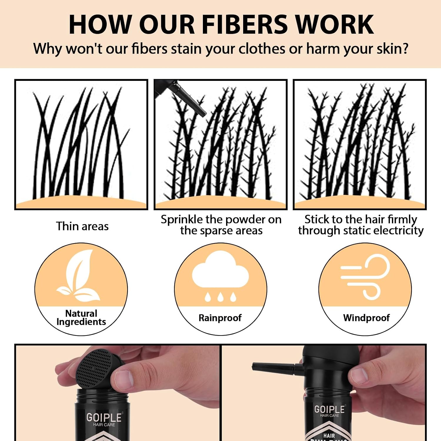 Hair Fibers for Women & Men All-Natural Hair Building Fibers Spray with Spray Applicator | Fill In Fine or Thinning Hair Instantly Volume Powder Bald Spot Cover Up 3-in-1 Styling Set (Light Brown)