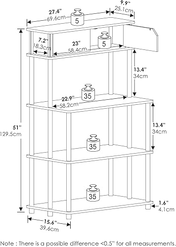 Miniatura 2 de Furinno Turn-N-Tube - Estante de almacenamiento multiusos sin herramientas con gabinete superior, roble francés grisnegro