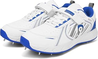 DNINE Bolt Men Bowling Spikes Cricket Shoe White Orange & White Blue Price In India