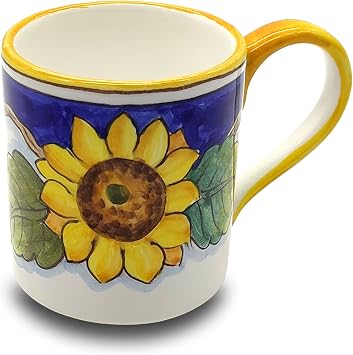 Italian Ceramic Coffee Mug Lemon Blue - 11 oz Hand Painted Tea Cups Design for Kitchen - Made in ITALY Tuscany - Italian Pottery Mugs for Coffee - Home Decor Ceramics Tea Cup