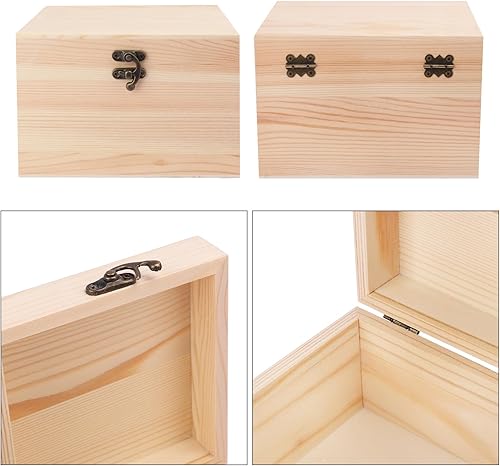 Miniatura 3 de GNIEMCKIN Paquete de 3 cajas de madera, cajas de madera sin pintar sin terminar para manualidades, proyectos de bricolaje y almacenamiento de joyas