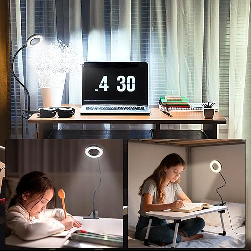 Miniatura 7 de Lámpara de escritorio con clip para lectura en casa, oficina, 10 brillo regulable, 3 modos, luz de abrazadera para cabecera de cama