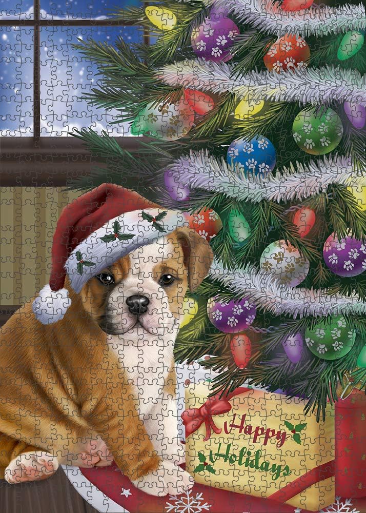 Christmas Tree with Presents Bulldog Jigsaw Puzzle for Adults - Animal Printed Interlocking Puzzle Game Artwork - Gift for Dog Lover's -1000 Pcs 29.5"x19.7", PZLE57745