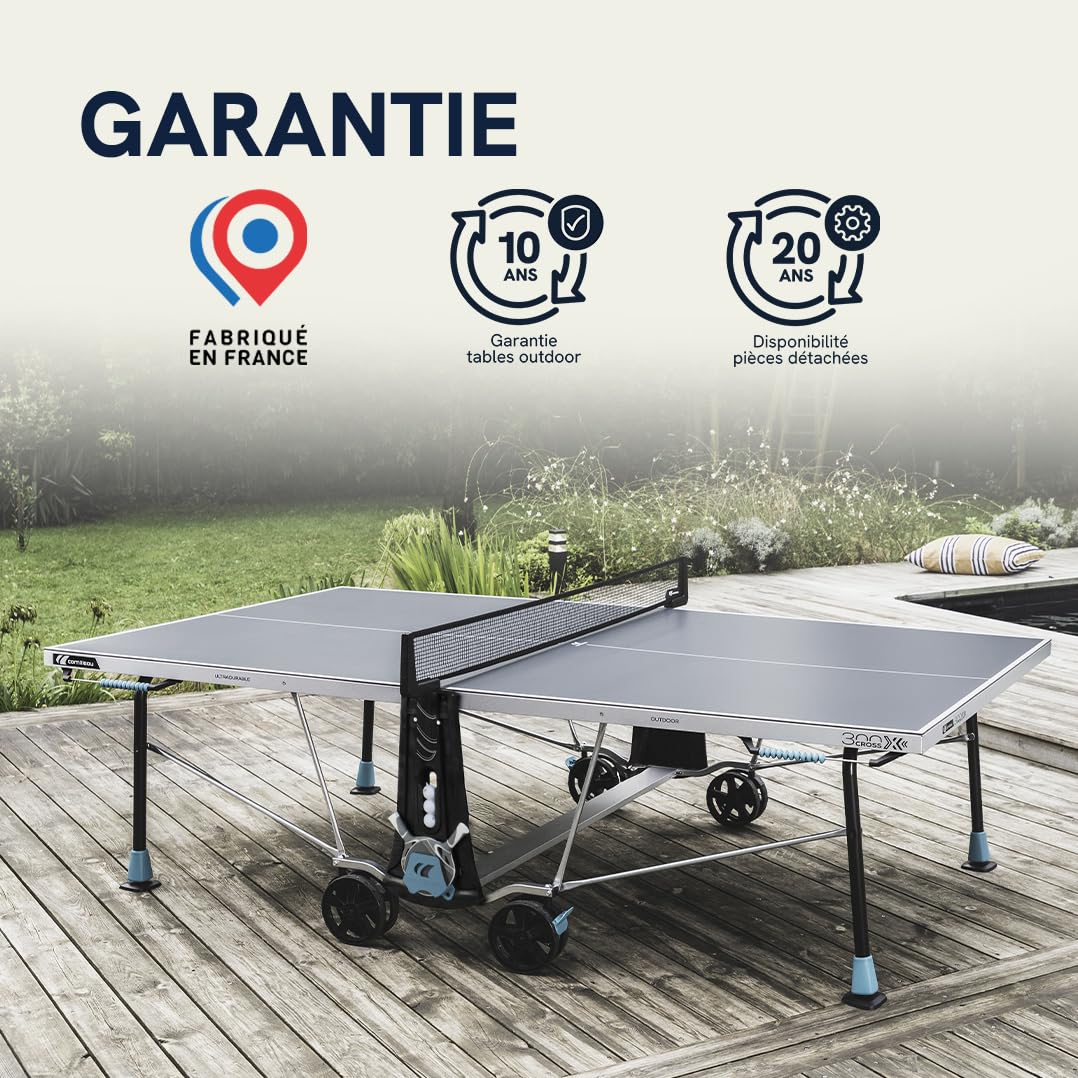Cornilleau - Table de ping-Pong d'extérieur 300X Outdoor - Loisir de Jardin - Agrément FFTT - Panneau Gris ou Bleu 5mm