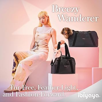 ibiyaya - Small Dog Carrier Bag - Breezy Wanderer Pet Carrier for Small Dogs, Cats, and Rabbits - Travel Friendly and Water Repellent - Up to 17 Pounds - Black