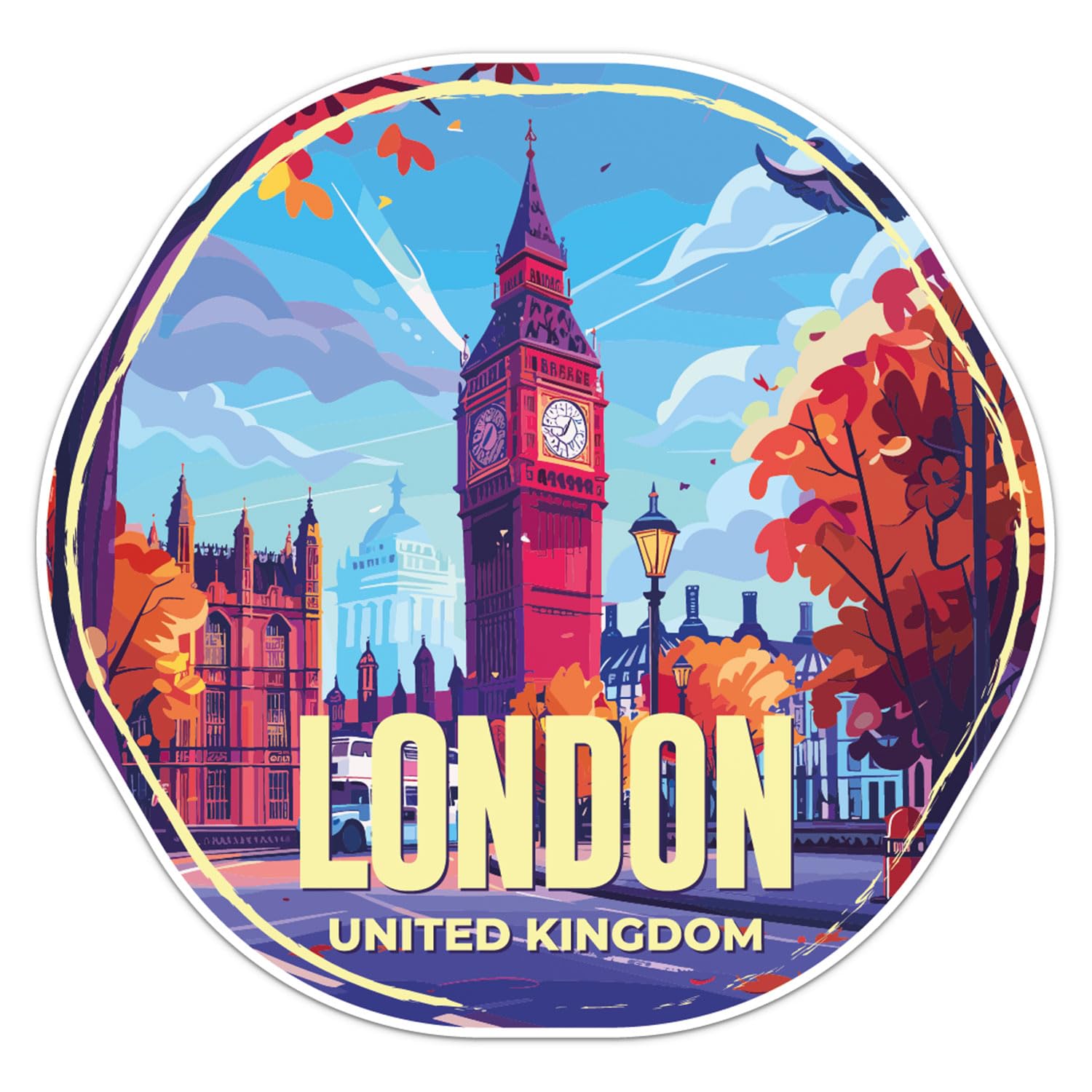 United Kingdom London City Sticker - Waterproof Vinyl Decal for Car Bumper, Water Bottle Laptop Luggage Bike Phone Cases Wall Window, Sticker - 3''