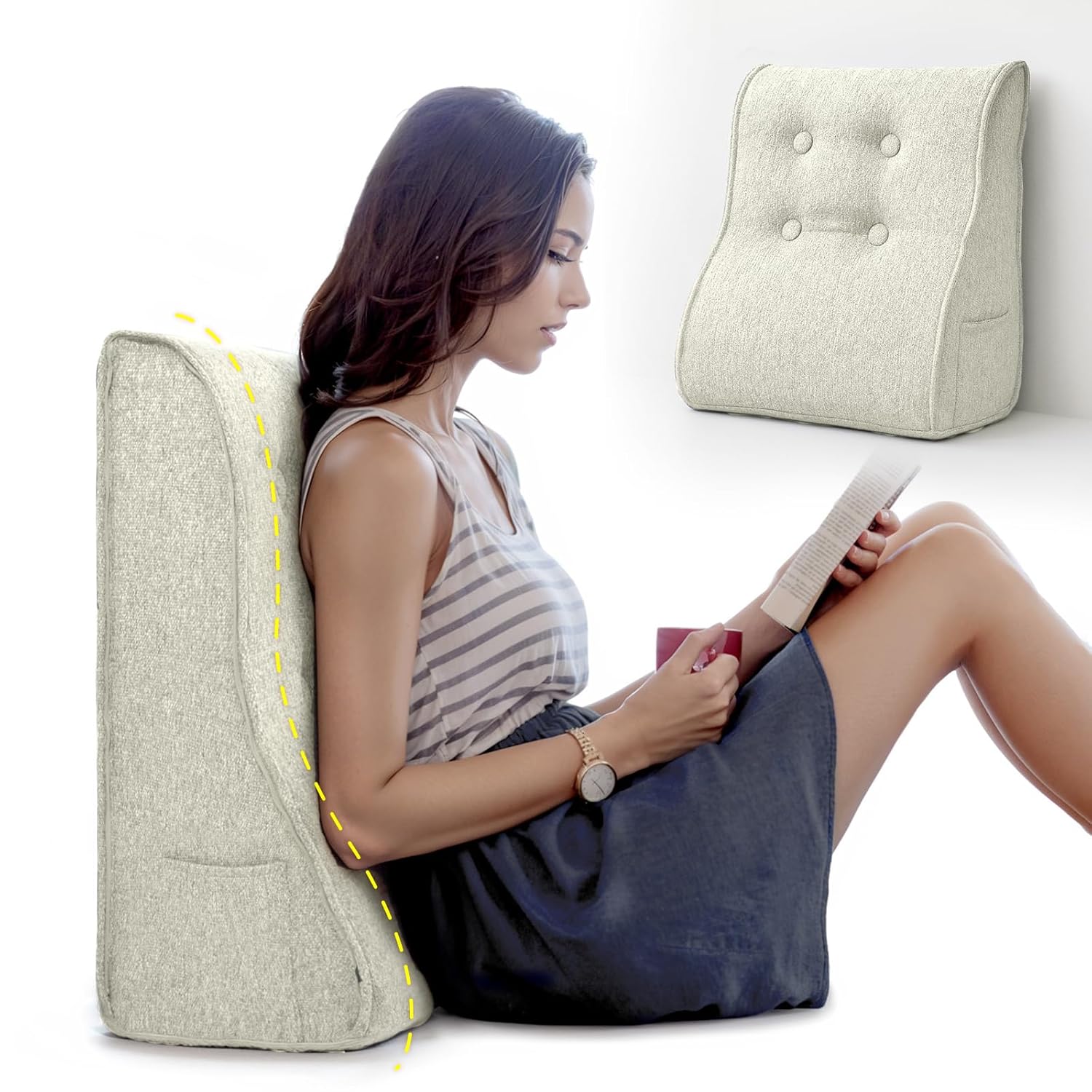 Daneey Reading Pillows for Sitting in Bed Adult Back Pillow for Bed Sitting Up Back Support Pillow Foam
