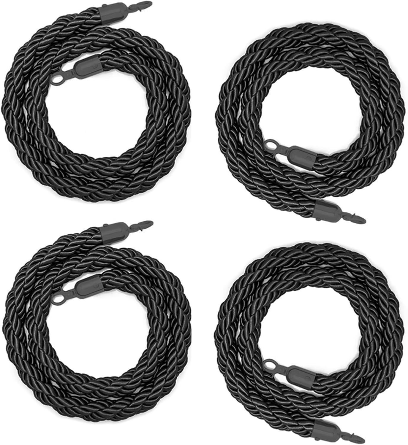 Corde de poteau tressée noire Lot de 4 avec crochets chromés 1.5m