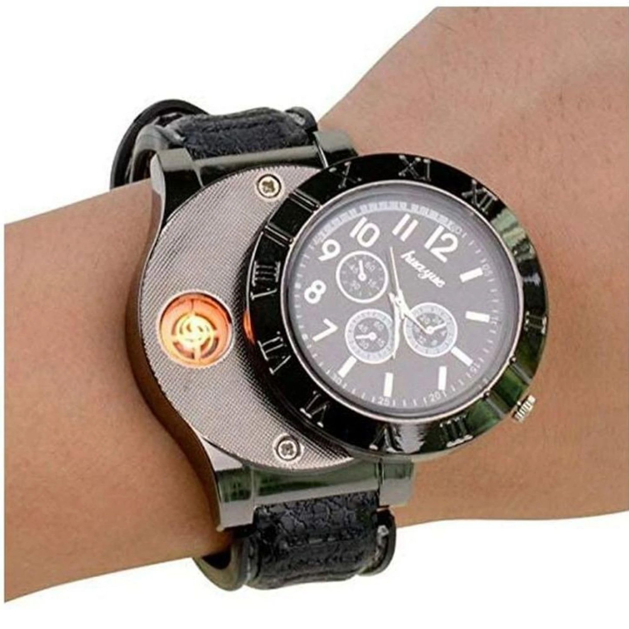 Drumstone (𝐄𝐱𝐥𝐮𝐬𝐢𝐯𝐞 𝟐𝟎 𝐘𝐞𝐚𝐫𝐬 𝐰𝐚𝐫𝐫𝐚𝐧𝐭𝐲) CHG Watch USB Rechargeable Windproof Flameless Pocket Lighter, Electric Arc Cigarette Lighter with Wrist Strap Black-image-20