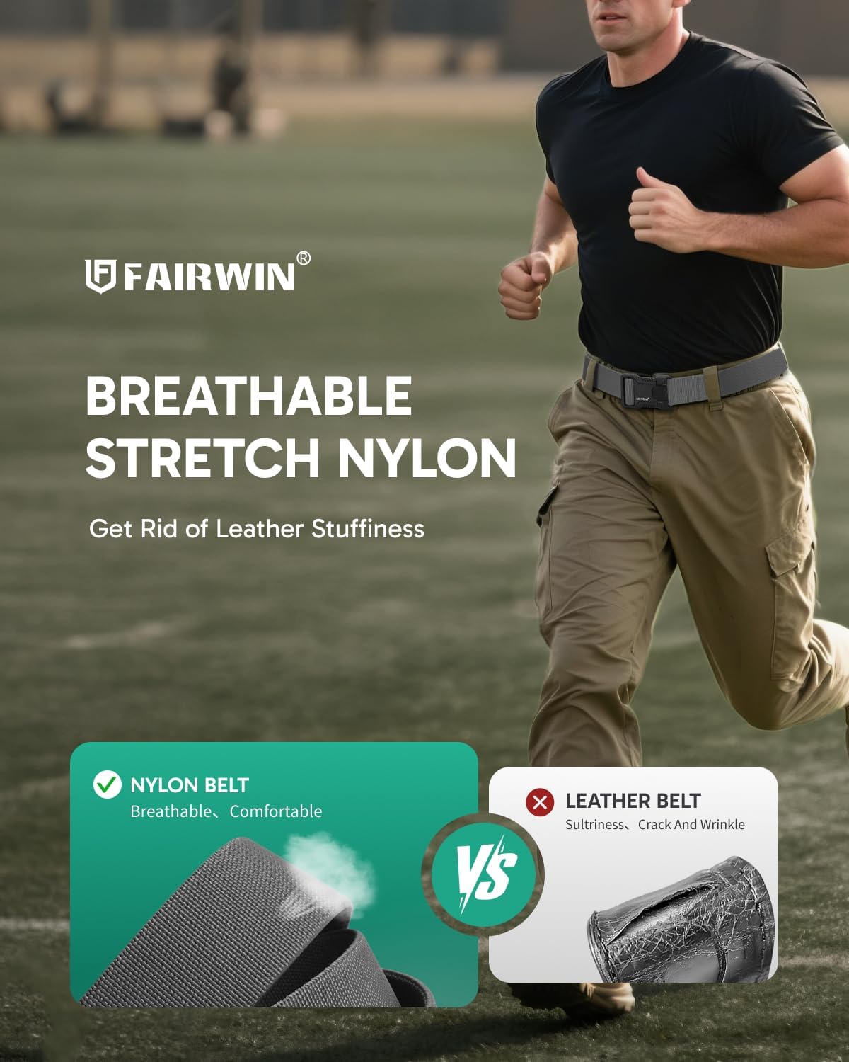 FAIRWIN Tactical Belt Men, 1.5" Stretch Nylon Web Military Hiking Rigger Work Belts with Quick-Release Seatbelt Buckle - Image 5