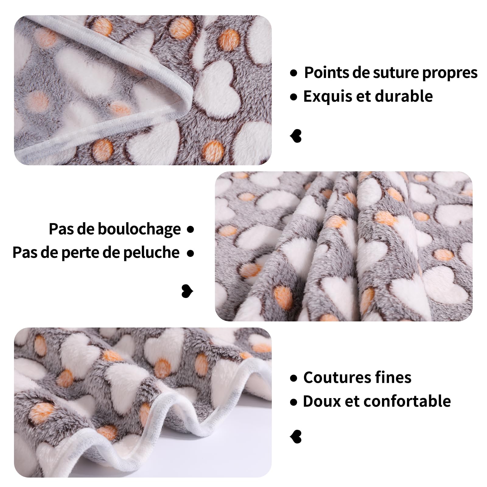 COMSLE Couverture pour Chien Chat Pelucheuse et Lavable, Lot de 3, Plaid Polaire pour Chien Chat de Compagnie pour Canapé/Divan/Lit, Convenant aux Petits et Moyens Chien et Chat Os Gris 40 * 60CM