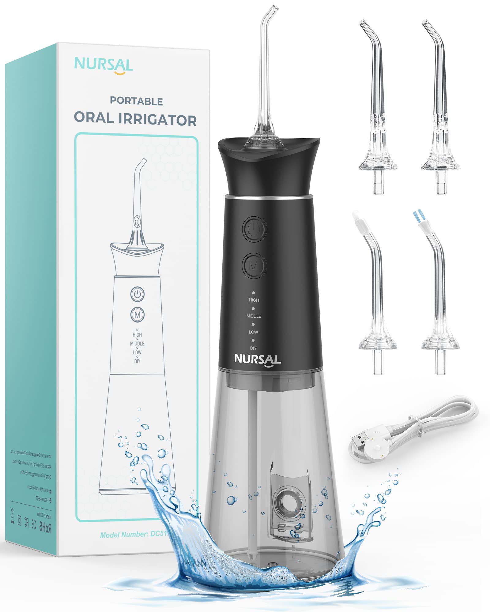 Water Dental Flosser Cordless with Magnetic Charging for Teeth Cleaning, Nursal 7 Clean Settings Portable Rechargeable Oral Irrigator, IPX8 Waterproof Water Dental Picks for Home Travel