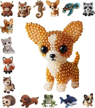 Rvikurc DIY Animal Beading Kit for Adults & Teens, Cute 3D Animal Bead Craft Set with Colorful Beads and Instructions,Handmade Creative Jewelry Art Craft Kit Chihuahua