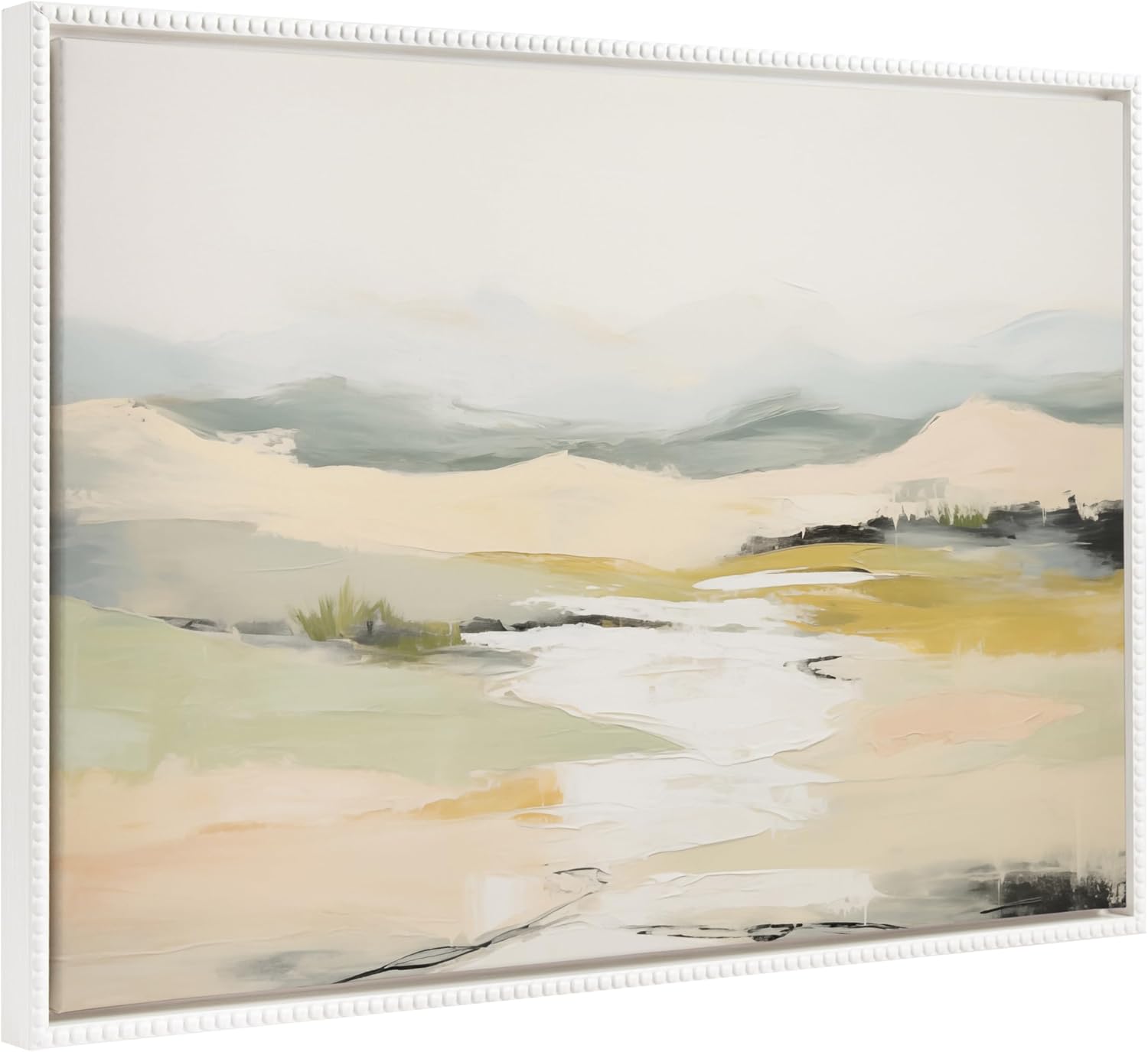 Kate and Laurel Sylvie Beaded Tranquil Landscape Vintage Framed Canvas Wall Art by Amy Lighthall, 18x24 Gold, Abstract Nature Painting Art for Wal