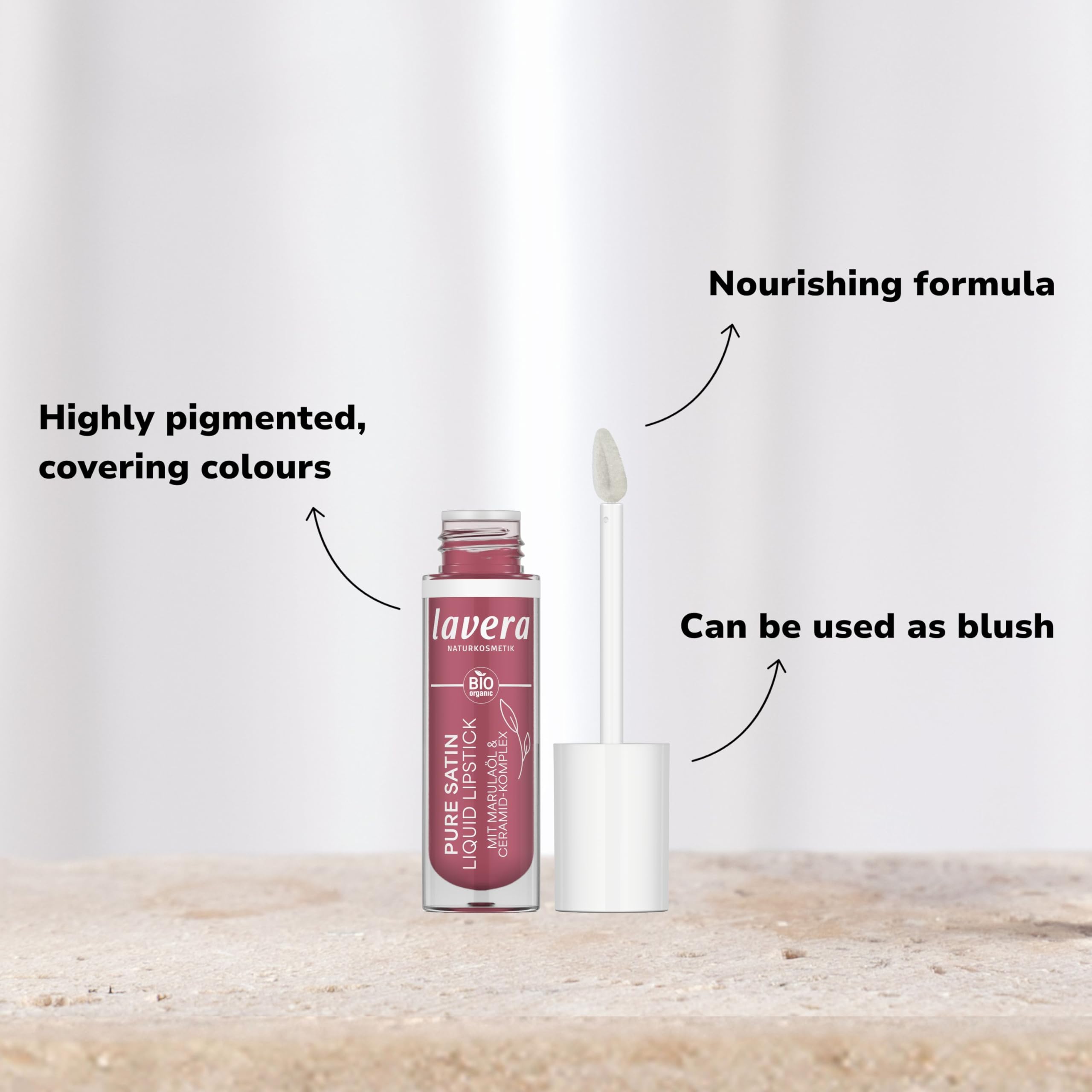 lavera Pure Satin Liquid Lipstick, Wild Mauve 03, intense colour results, nourishing formula, soft, shiny finish - Image 2