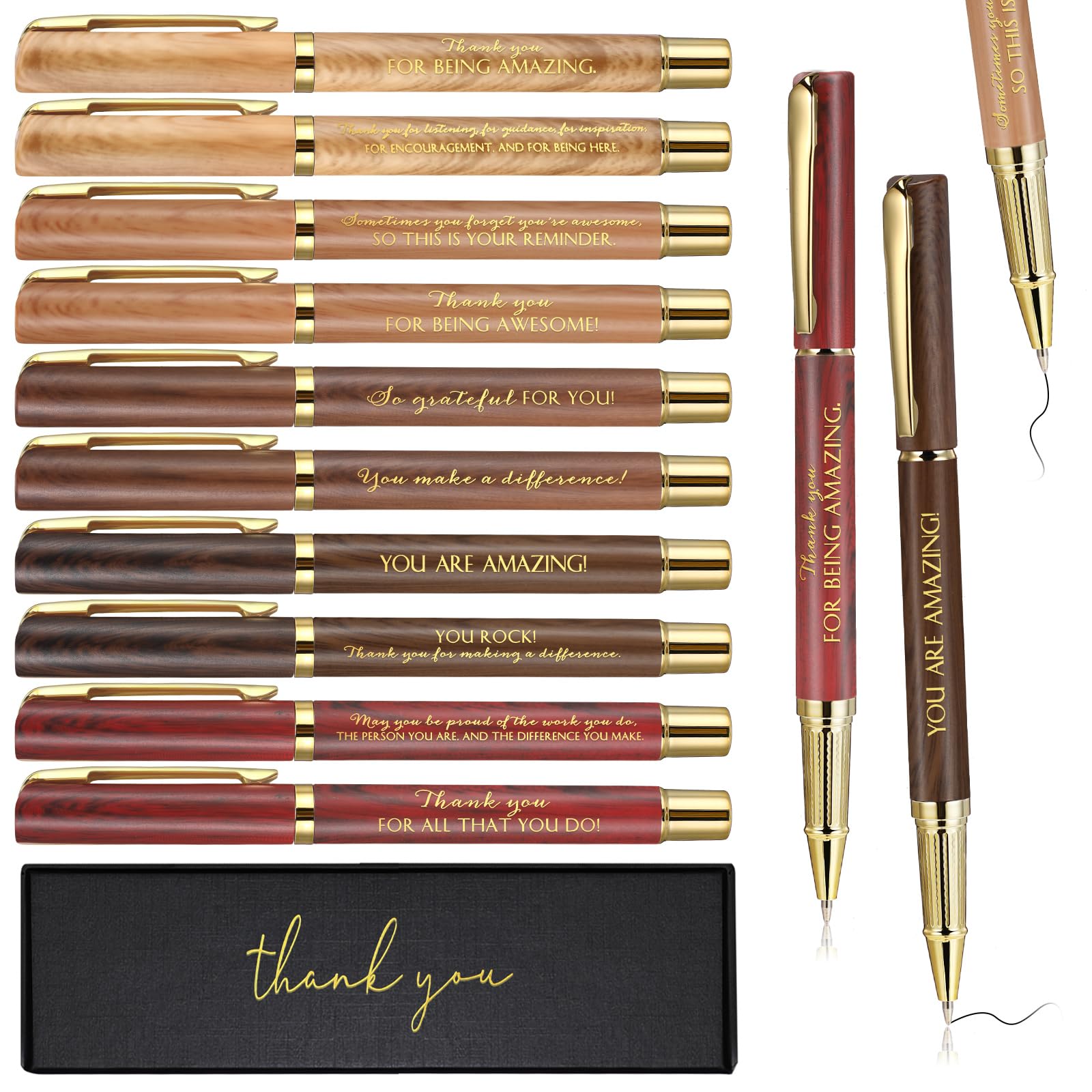 PerKoop 10 Set Thank You Gifts Ballpoint Pens with Gift Boxes Bulk Christmas Appreciation Gifts for Employee Coworker Nurse Staff Member Office Supplies(Brown,Mixed)
