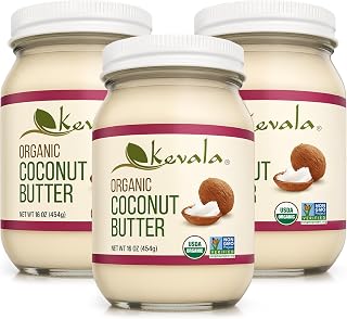 Kevala Organic Coconut Butter – Raw, Cold-Pressed Spread & Cream Alternative for Baking, Desserts & Toast – Vegan, Gluten-Free, Glass Jar, Non-GMO | 16 oz (3, 16Oz)