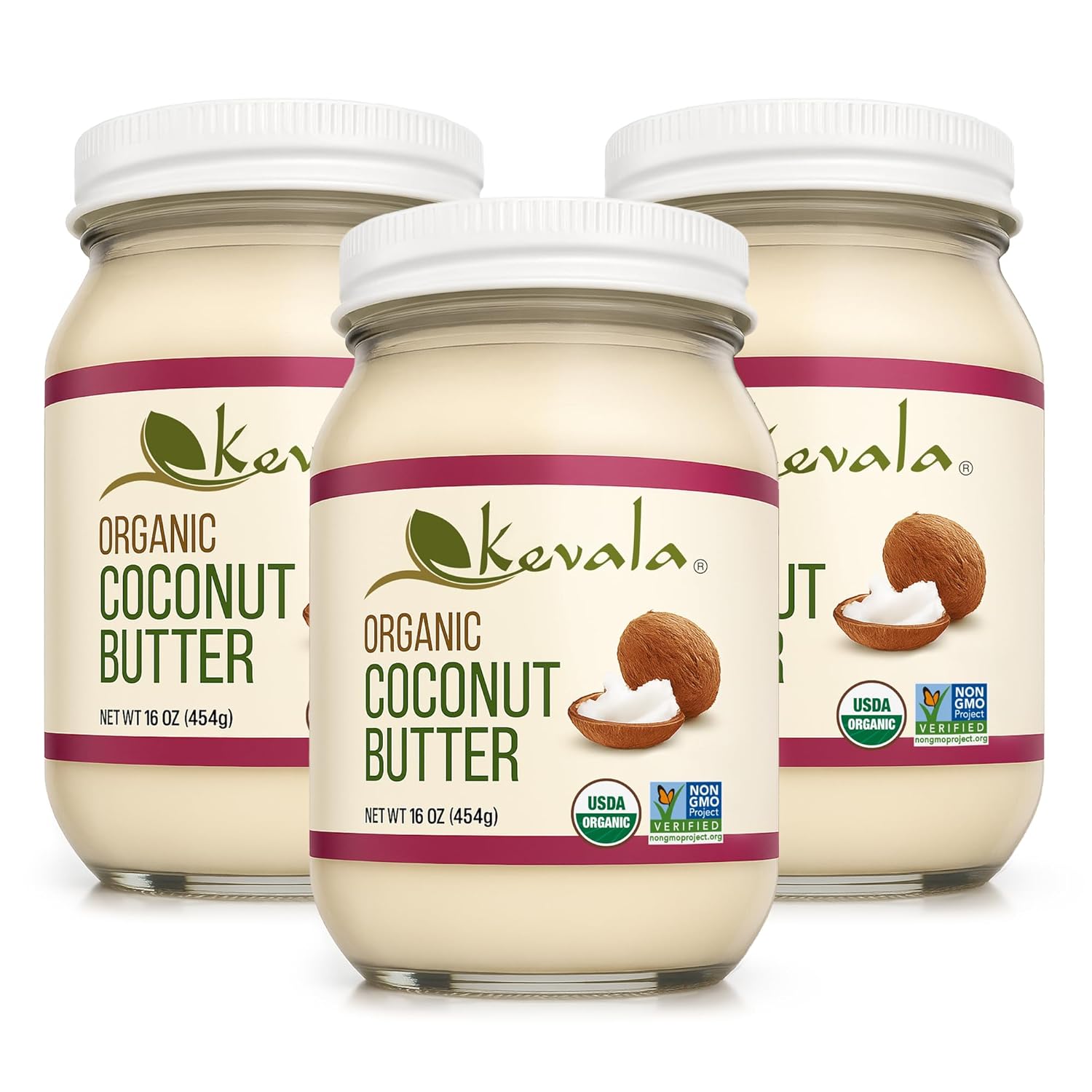 Kevala Organic Coconut Butter – Raw, Cold-Pressed Spread & Cream Alternative for Baking, Desserts & Toast – Vegan, Gluten-Free, Glass Jar, Non-GMO | 16 oz (3, 16Oz)