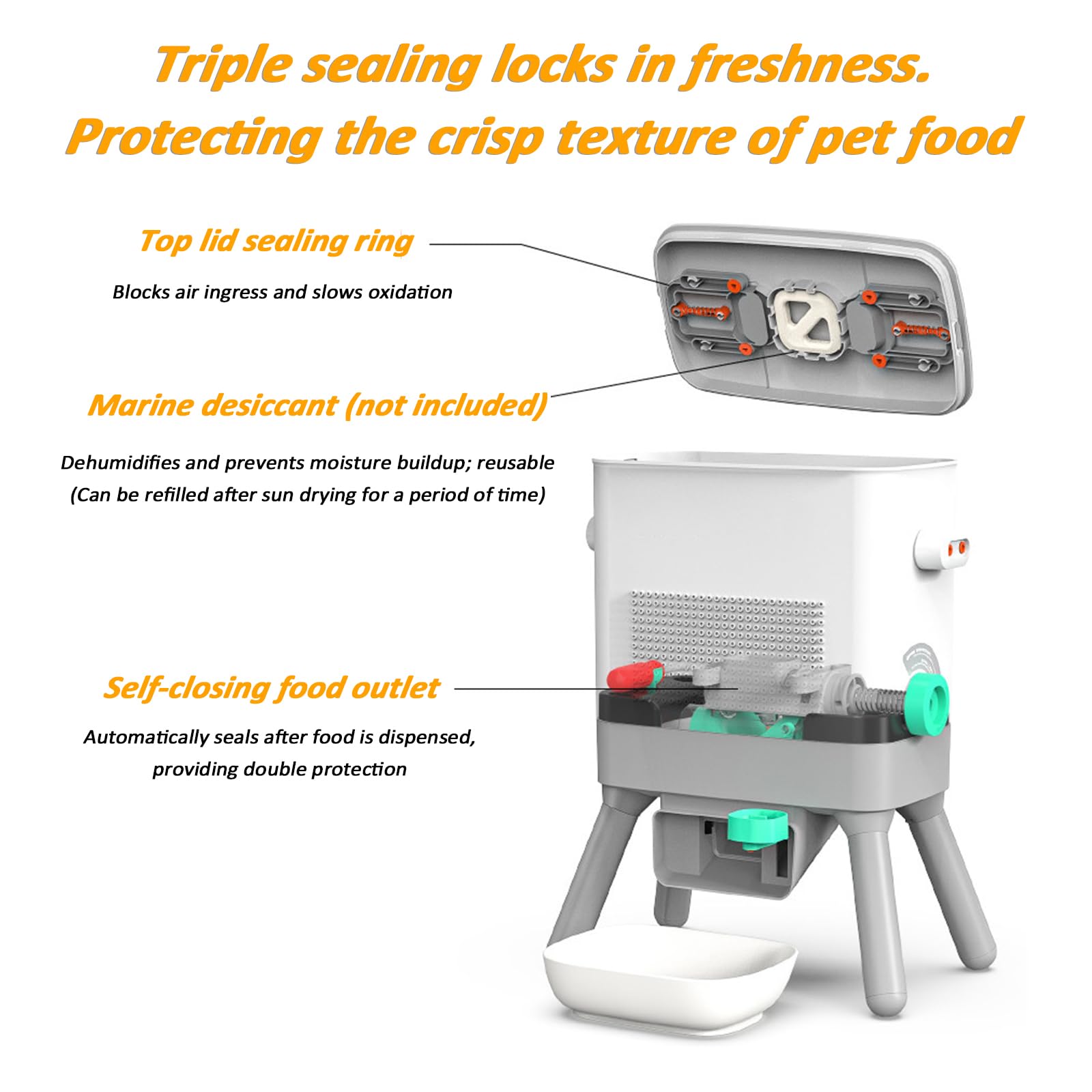 Alimentatore interattivo per animali domestici, mangiatoia interattiva da 8 litri con misurazione precisa, uscita per alimenti ad angolo di 45°, adatta per alimenti per gatti di dimensioni ≤ 20 mm
