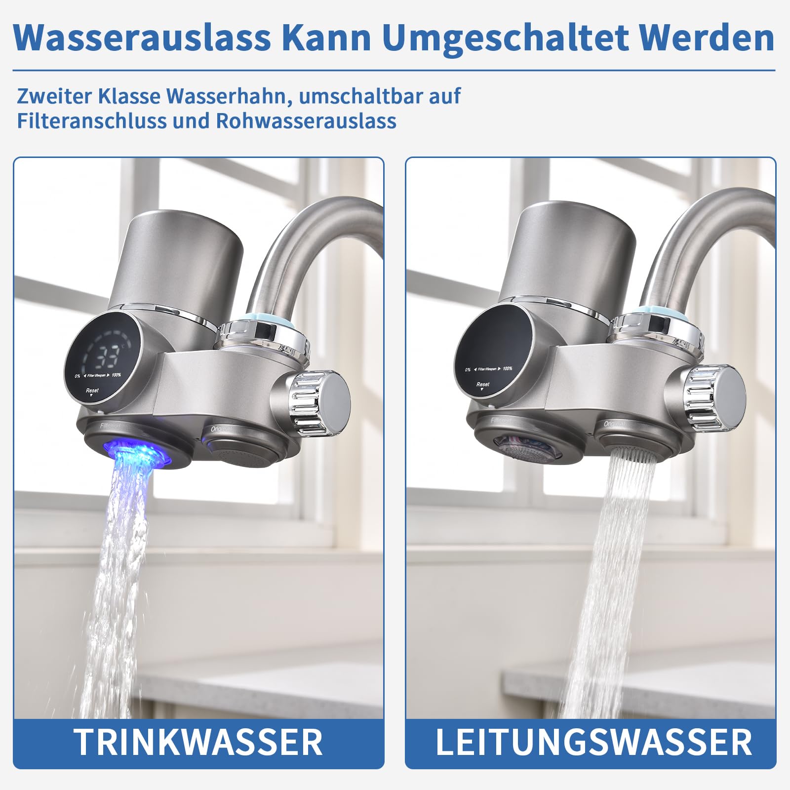 HOMELODY Wasserfilter Wasserhahn, Wasserfilter Trinkwasser mit LED Anzeige, entfernt Chlor, Schwermetalle und schlechten Geschmack, Wasserhahn Filter mit Blaulicht für Küche(Inkl. Filter*1) | entfernt Chlor,Schwermetalle und schlechten Geschmack,Wasserfil