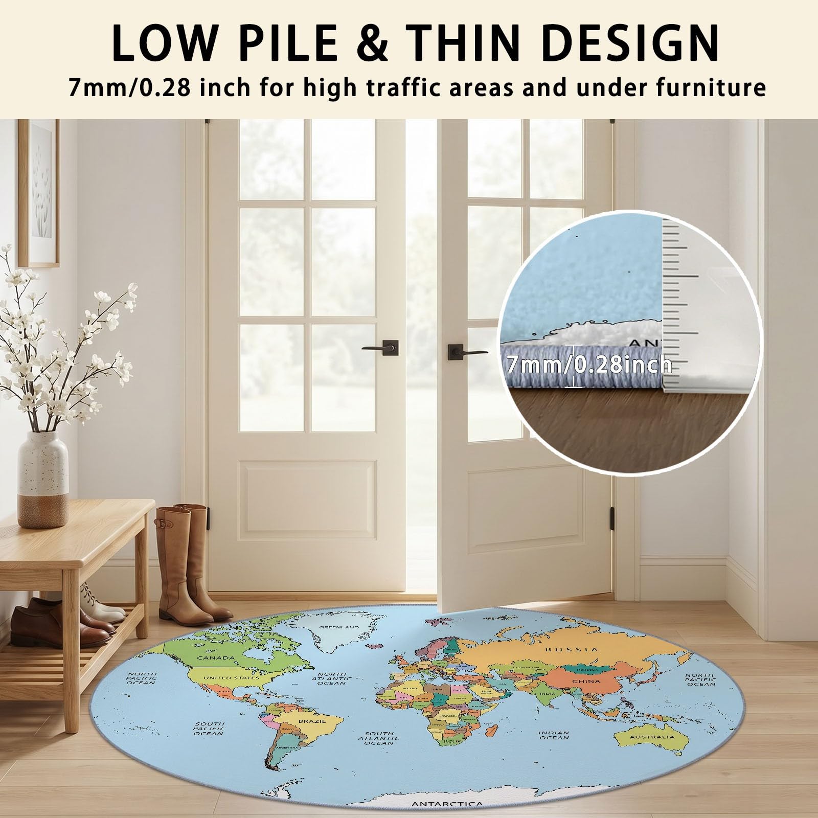 Generisch Waschbarer Teppich Rund 120 cm Modern Cartoon Weich Kurzflor Blau