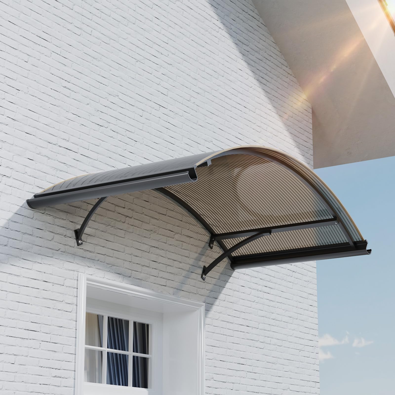 Vordach für Haustür 160x120 cm – Fenstervordach Überdachung aus Polycarbonat, Transparentes Bogenvordach mit UV-Schutz, Regen- & Schneeschutz, Türdach für Veranda, Balkon, Fenster
