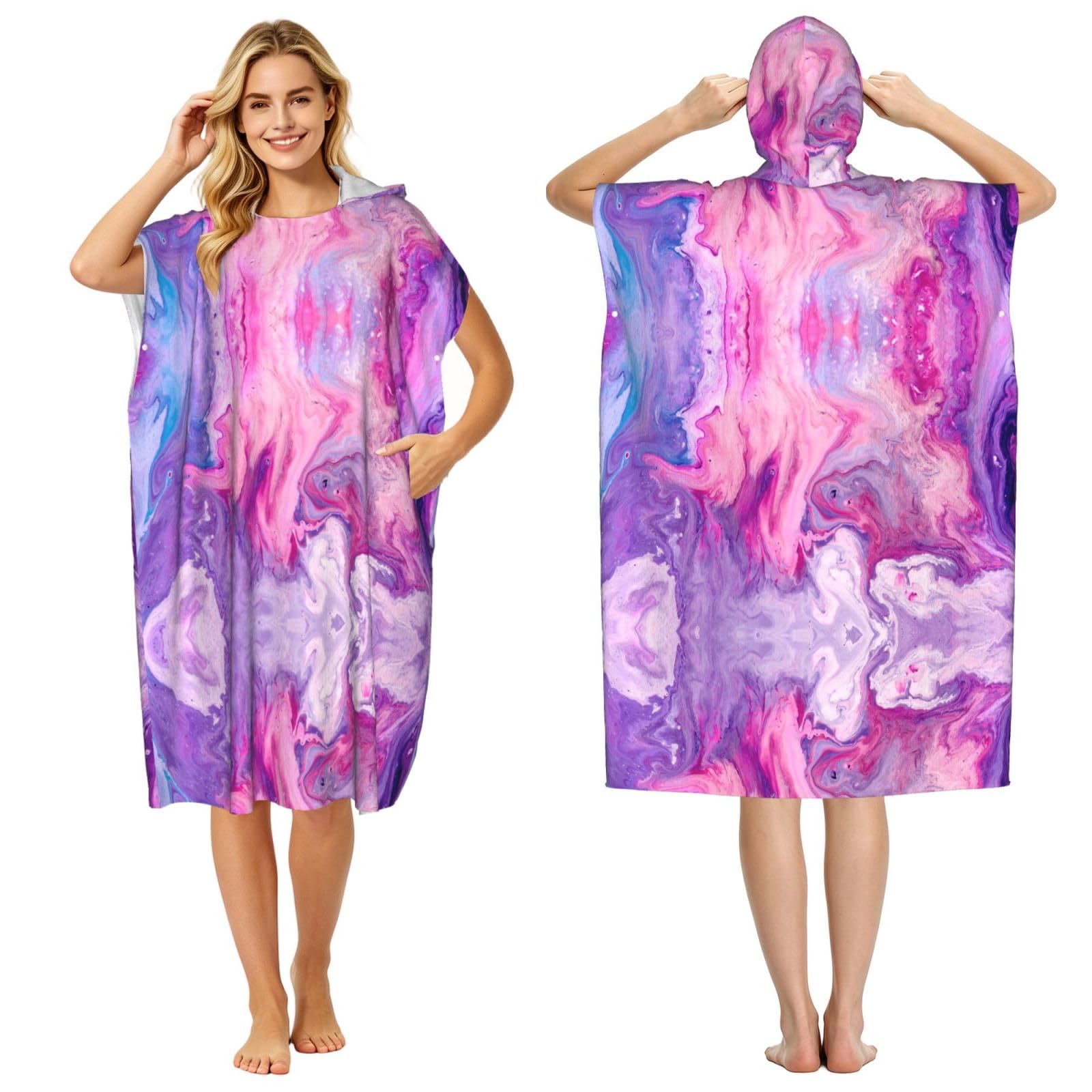Peignoir à capuche imprimé marbre violet pour plage et sessions piscine