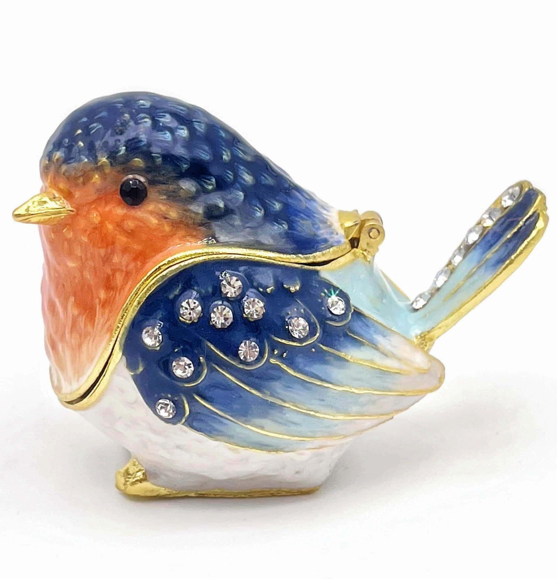 Robin Bird Jewelry Trinket Boxes Hinged Ring Box.Collectible Bird Figurines Home Decor Gifts for Women.Necklace Rings Earrings Organizer.