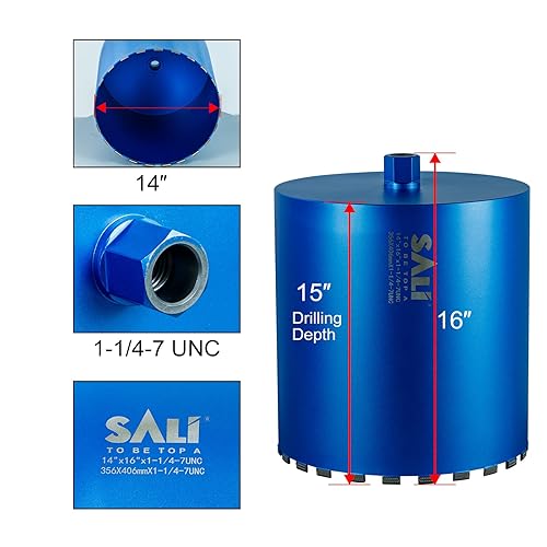 Miniatura 2 de SALI Brocas de núcleo de diamante húmedo de 14"358mm de diámetro, 15"380mm de profundidad de perforación Broca de núcleo para hormigón, broca de