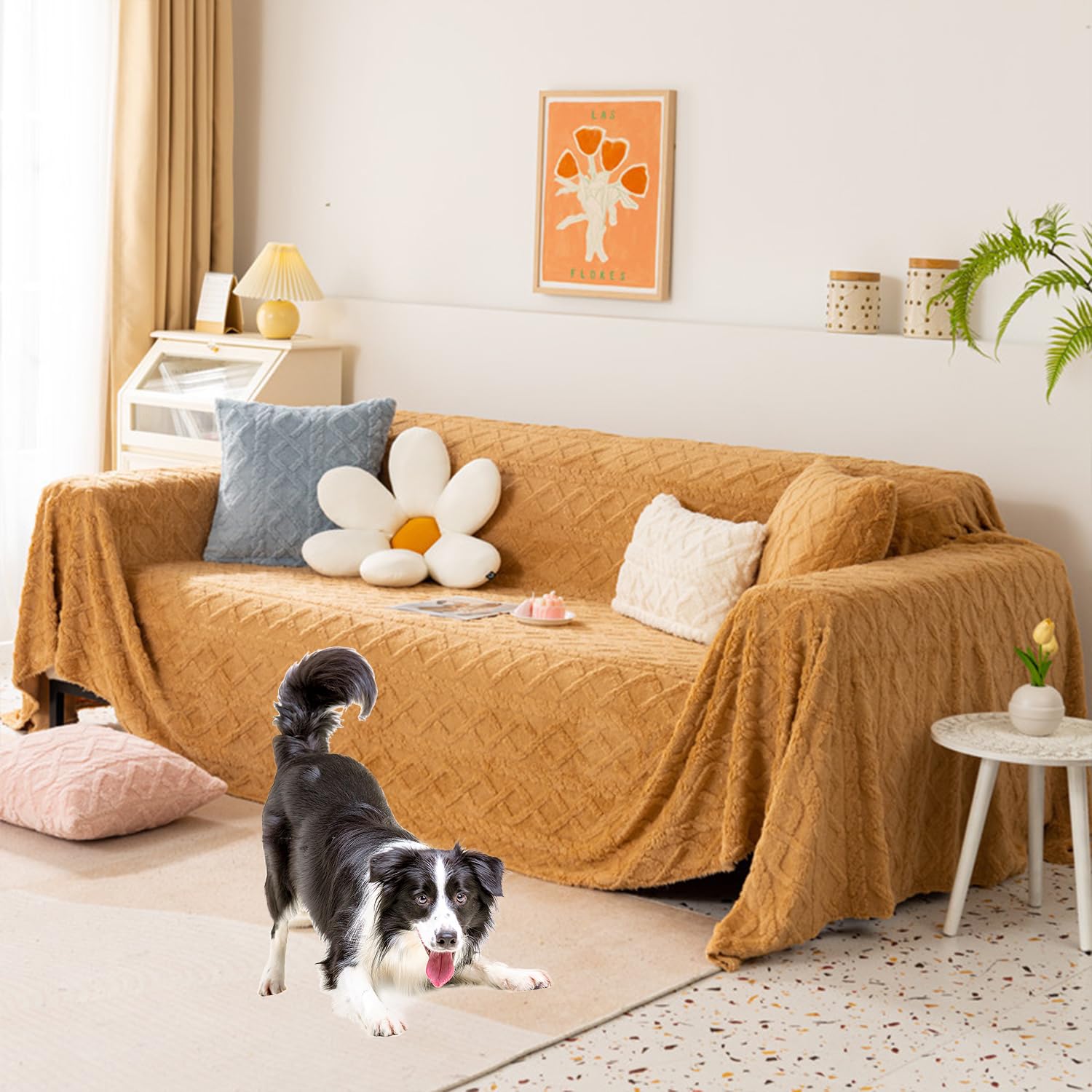 Housse de canapé réversible jacquard kaki 180x200cm pour salon
