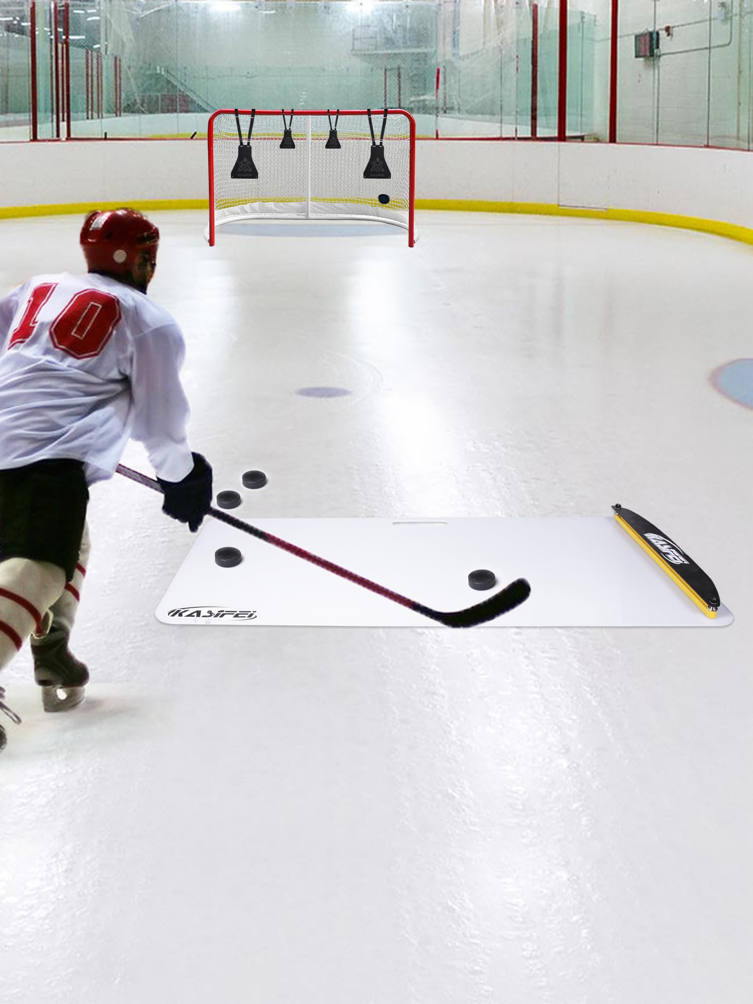 kasifei Almohadilla de tiro de hockey con rebotador, 48 x 24 pulgadas, equipo de entrenamiento profesional de hockey para disparar, hielo sintético para pasar y manejar palos