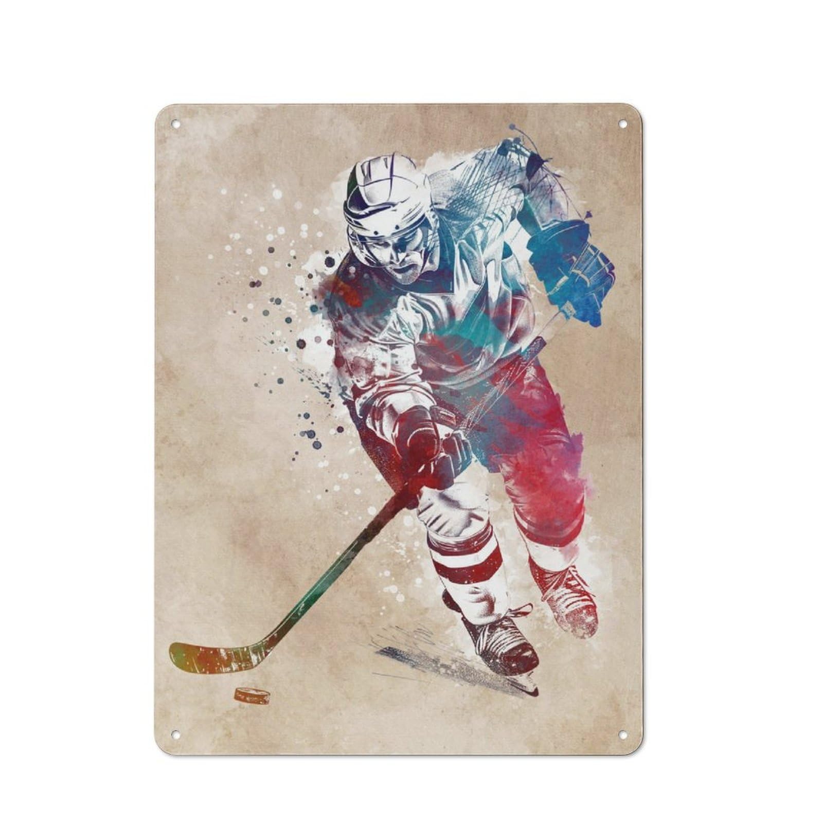 Junmoney Hockey Player Sport Art Metal Wall Sign 40X30cm, Rustic Decor For Hallway Wall, For Metal Sign Collectors, For Garage And Workshop Walls