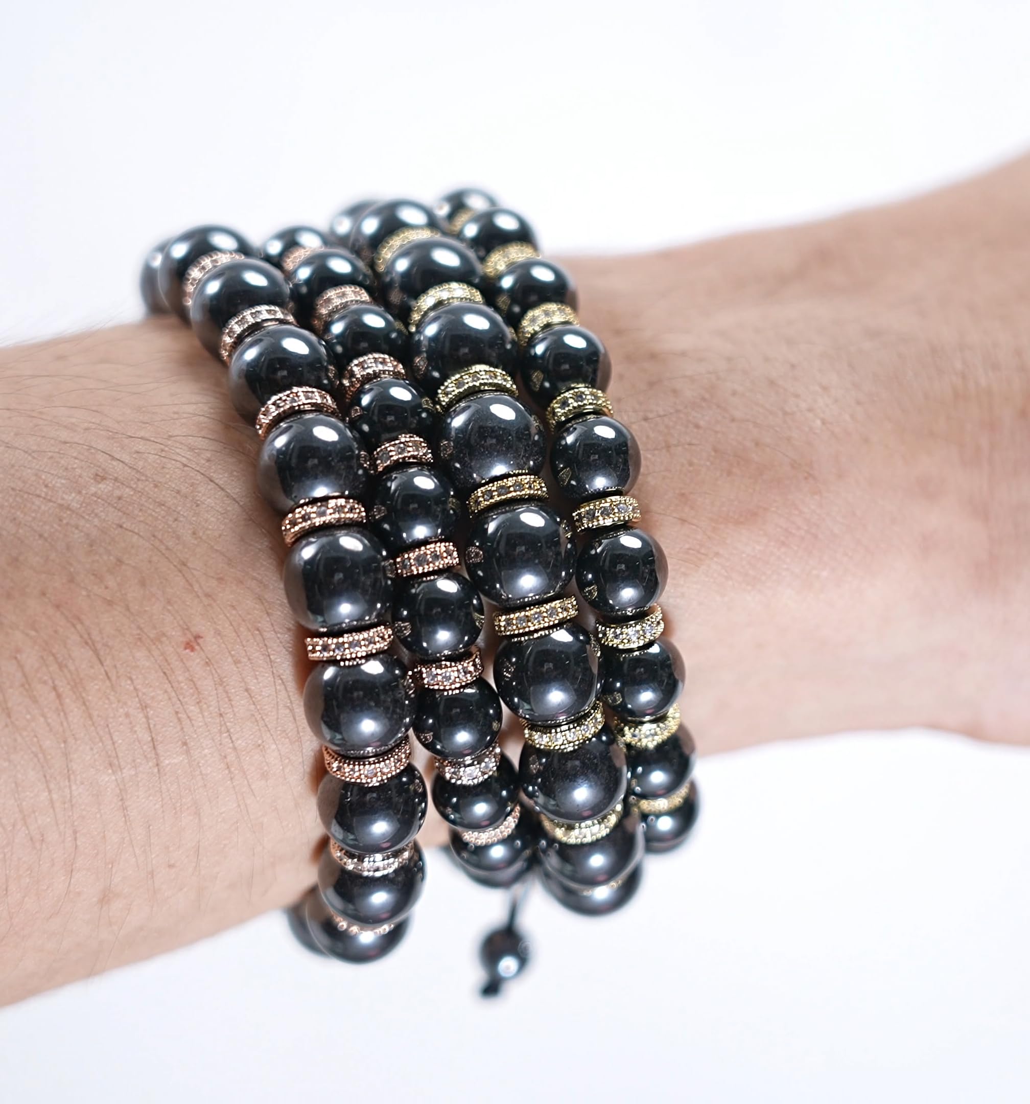 Bracciale magnetico in ematite d'oro, bracciale regolabile, elimina l'elettricità statica (Bracciale magnetico in oro 18 carati, 10MM)