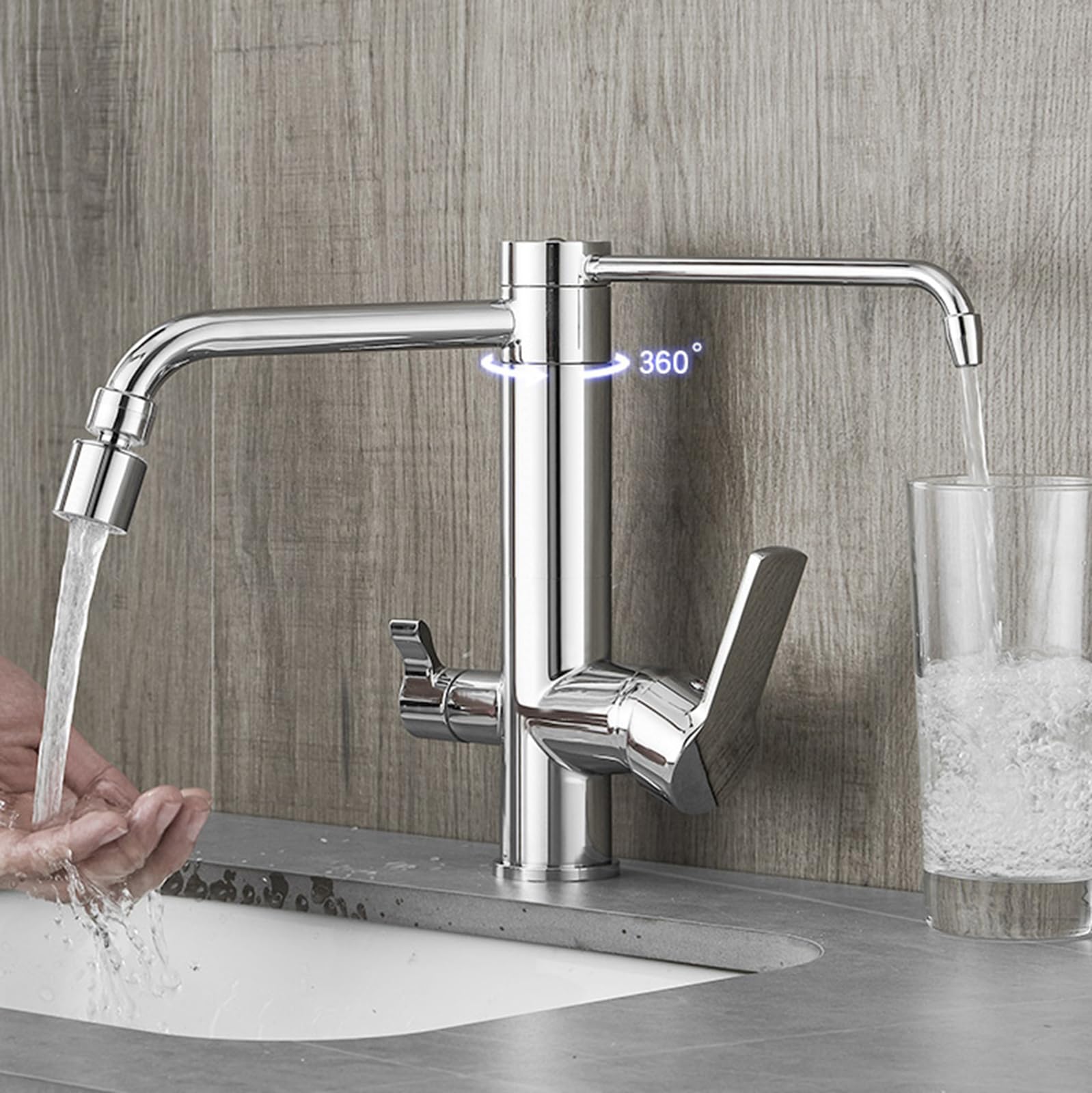 3 Voies pour évier de Cuisine Filtre à Eau Potable Tap Chaud et Eau Froide avec 2 Modes de pulvérisation chromés