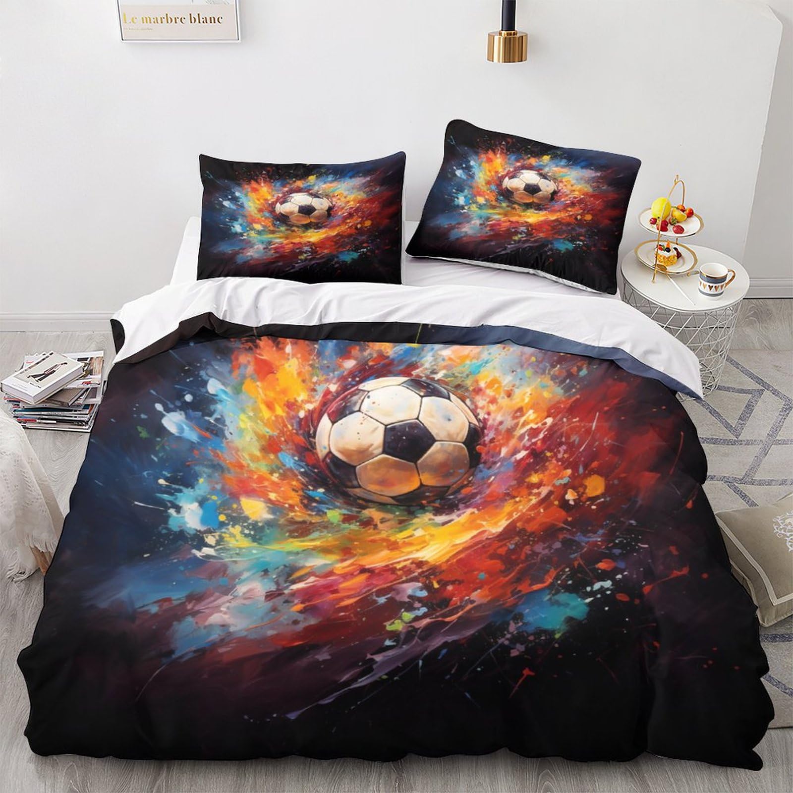 Housse de couette football 3D finie la couette qui glisse grâce à la fermeture éclair king size