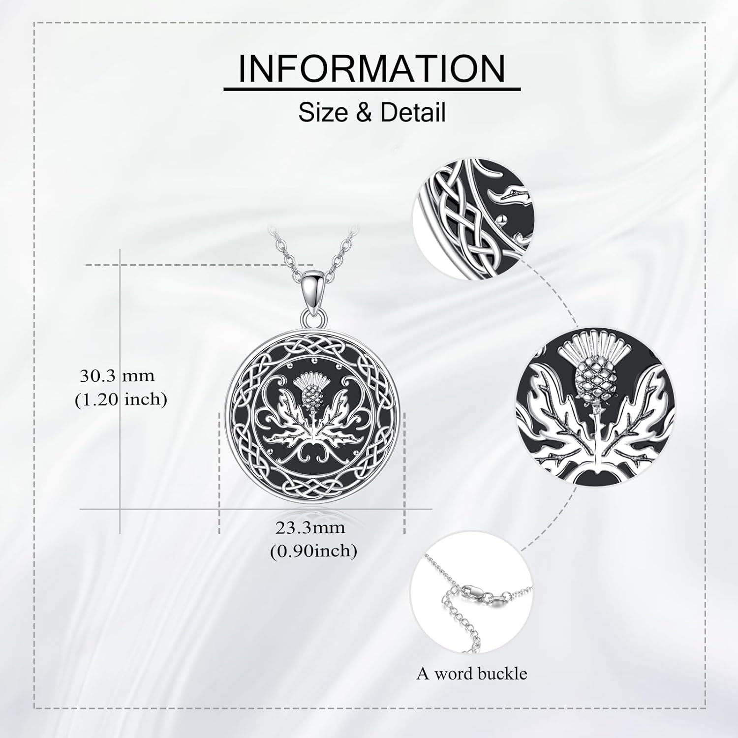 Scottish Thistle Necklace 925 Sterling Silver Black Onyx Celtic Knot Thistle Pendant Necklace Scottish Jewelry Gifts for Women - Image 5