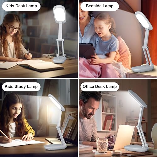Miniatura 7 de Lámpara LED de escritorio para oficina, hogar y lámpara a pilas, lámpara recargable plegable y portátil, soporte de 2 pliegues 3 brillos regulables