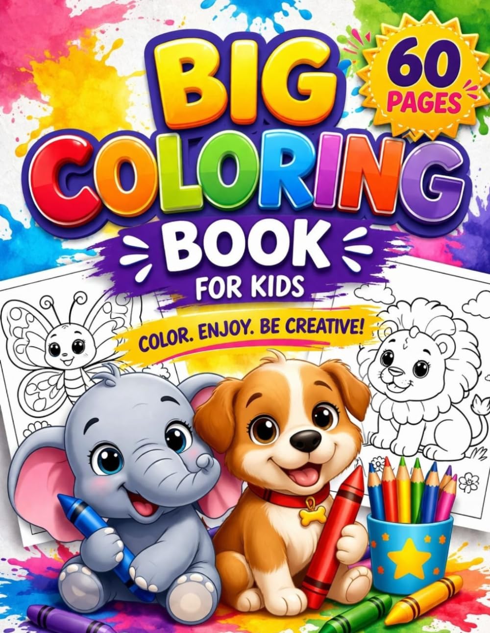 JUMBO ANIMALS COLOURING BOOKS FOR KIDS: 60 FUN, PAGES EASY AND BIG COLOURING PAGES WITH CUTE ANIMALS FOR RELAXATION AND LEARNING