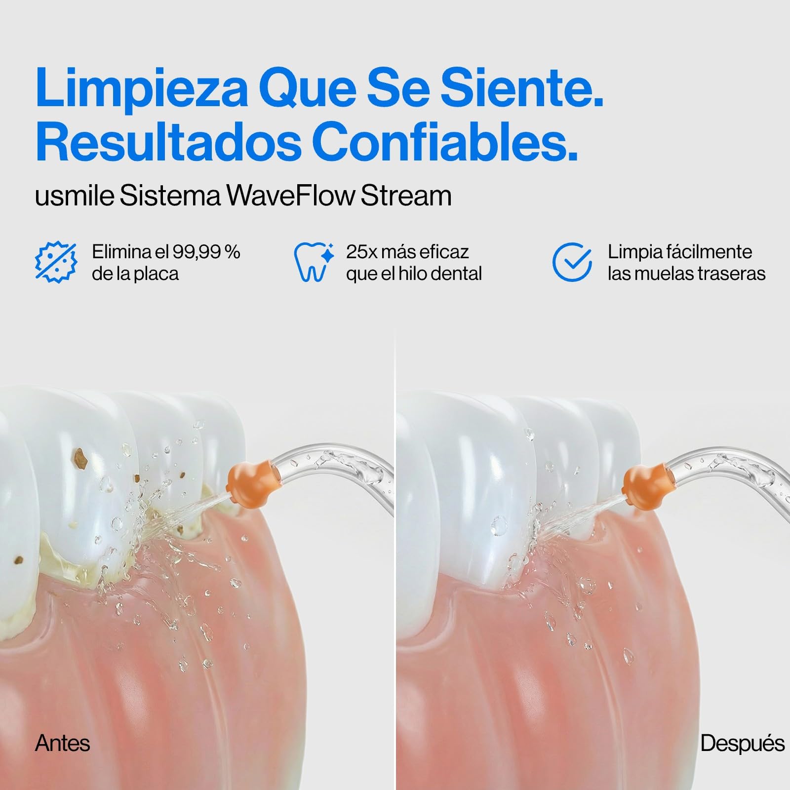 usmile C30 Irrigador Dental Portátil Inalámbrico, Depósito de 300 ml, 5 Niveles de Presión, Boquillas para Ortodoncia e Invisalign, Recargable USB-C, IPX7 Impermeable, Rosa