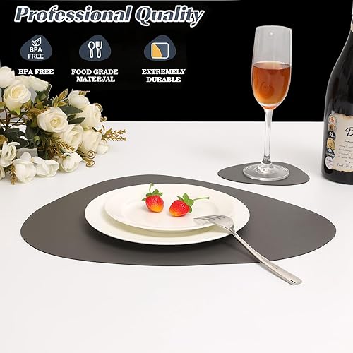 Miniatura 4 de Juego de 4 manteles individuales ovalados redondos lavables de doble cara para mesa de cocina, resistentes al calor, manteles individuales redondos,